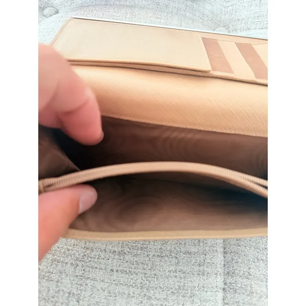 Salvatore Ferragamo Gancini Long Wallet – Beige Saffiano Leather Silver Hardware